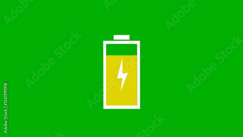 Fast green color battery charging animation video power full battery icon on green screen 4K