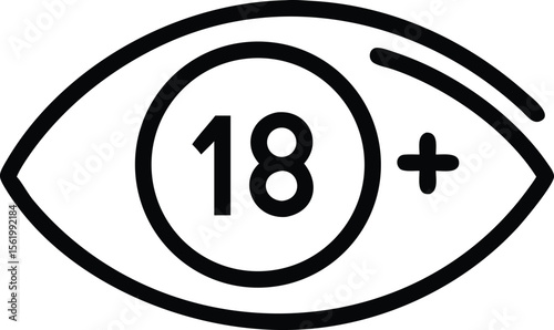 Eighteen plus age restriction icon in simple outline style for web design