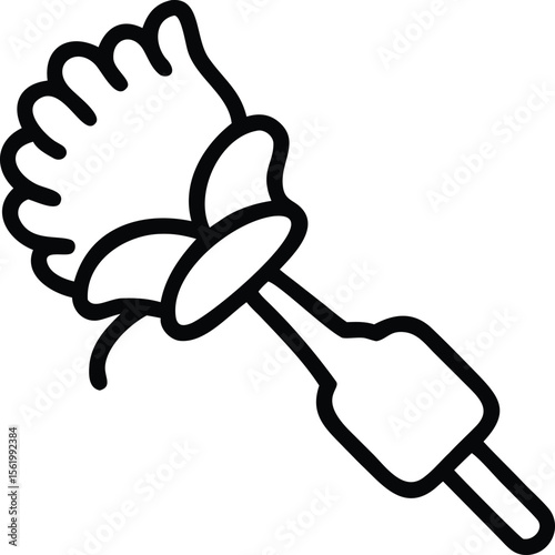 Feather duster cleaner tool in simple outline style for surface cleaning tasks