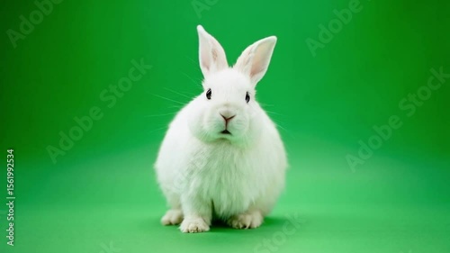 Wallpaper Mural A fluffy white rabbit sitting upright against a bright green seamless studio backdrop image here green screen animal video Torontodigital.ca