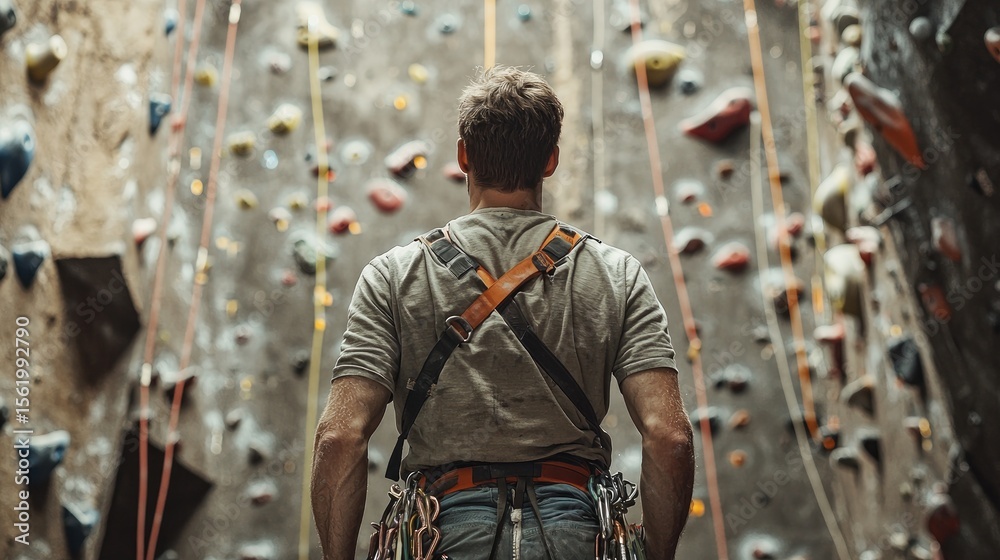 Obraz premium Person facing a climbing wall.