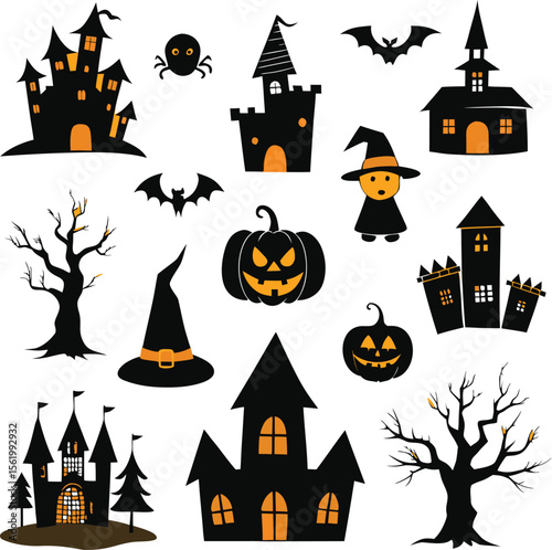 Set Halloween Elements Vector Illustration with Various Kinds 
