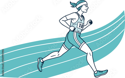 Marathon and Running Design Set Featuring Runners Tracks and Fitness Elements. Clean Running Illustration Pack with Athletes Footwear Numbers and Motion Effects. Flat Style Running and Marathon Design