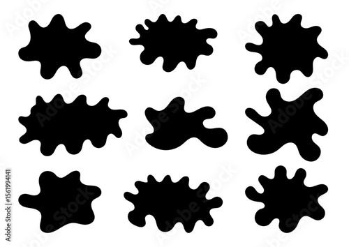 drops, ink stain shape, fluid or liquid shape, blot icon, blob shape doodle icon, drip splash shape, splashing or explosion symbol, free form hand drawn