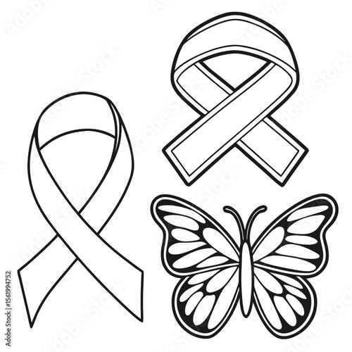 Symbolic Ribbons and Butterfly for Awareness Campaigns