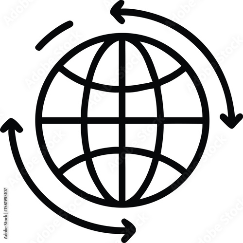 Globe with Circular Arrows in Outline Style for Global Network Icon