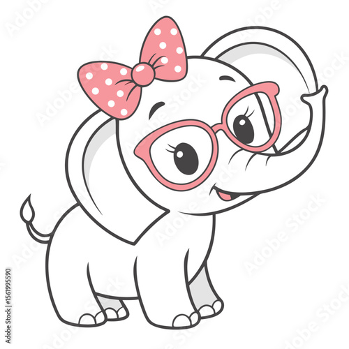 Cute Baby Elephant Wearing Pink Glasses and a Polka Dot Bow