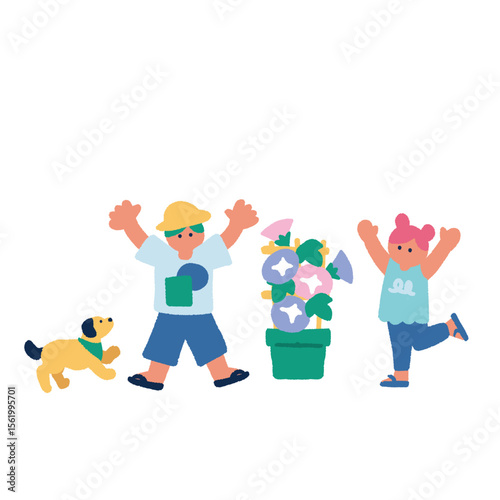 夏休みを楽しむ子供のカラフルなイラスト