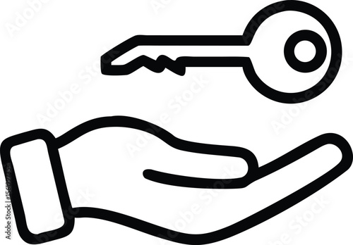 Hand Holding Key, Simple Line Art Style Icon, Real Estate and Security