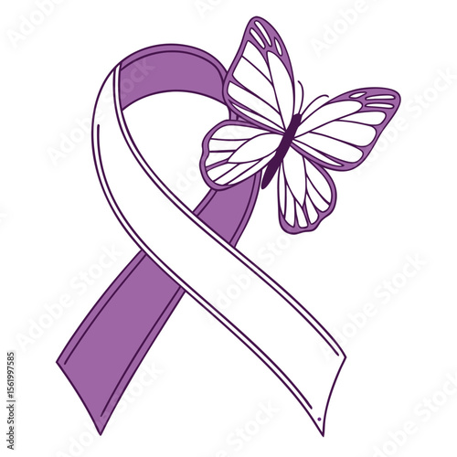 Purple Ribbon Butterfly Awareness Symbol for Hope and Support