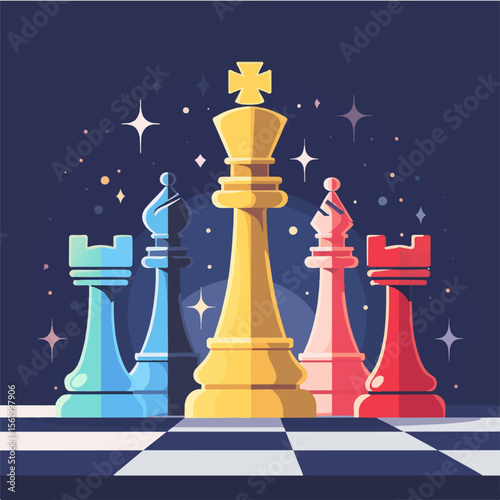 chess king and queen. vector image of chess, chess pieces stand on a chessboard. poster for sports competitions games