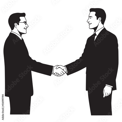 Business partners shaking hands in a successful agreement vector illustration on white background