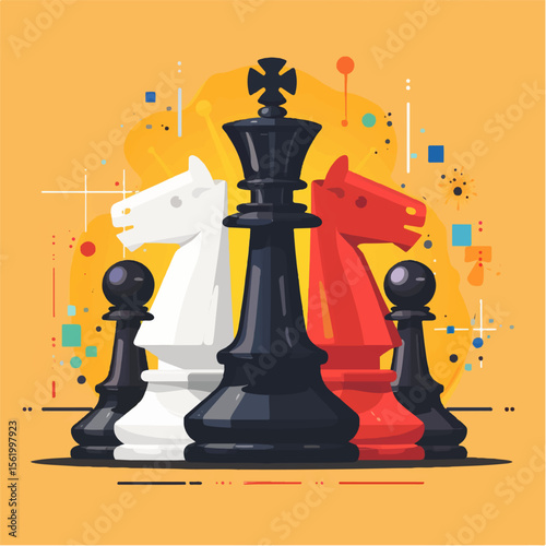 chess king and queen. vector image of chess, chess pieces stand on a chessboard. poster for sports competitions games