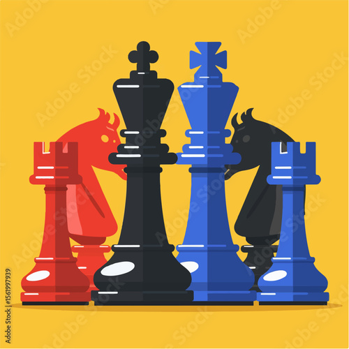 chess pieces on a chessboard. vector image of chess, chess pieces stand on a chessboard. poster for sports competitions games