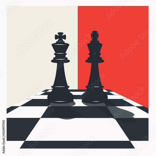 chess pieces on a chessboard. vector image of chess, chess pieces stand on a chessboard. poster for sports competitions games