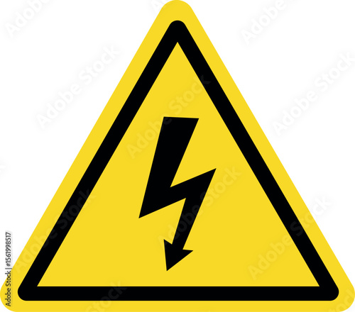 Electric danger warning vector illustration with black lightning bolt inside yellow triangle, high voltage hazard symbol for safety and technical design