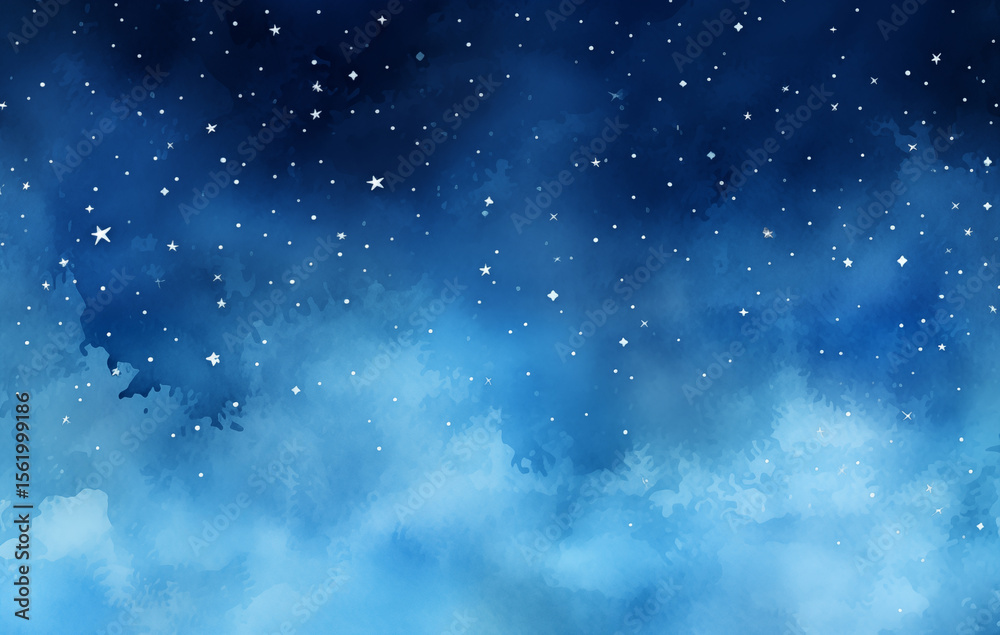 Obraz premium This composition showcases a stunning blue night sky adorned with countless stars glimmering brightly. Soft, wispy clouds add depth to the composition, creating an atmosphere of calm and wonder