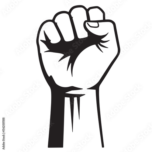 Powerful black and white vector illustration of a raised fist symbol of protest and strength
