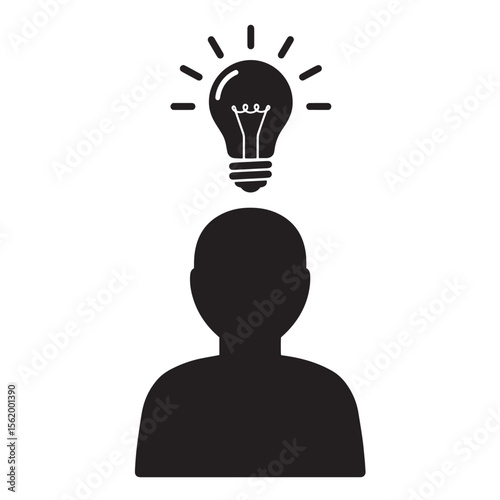 Person silhouette with a light bulb symbolizing idea innovation and creative thinking process
