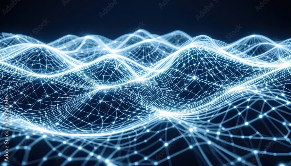 Obraz premium Abstract digital waves with glowing blue network lines