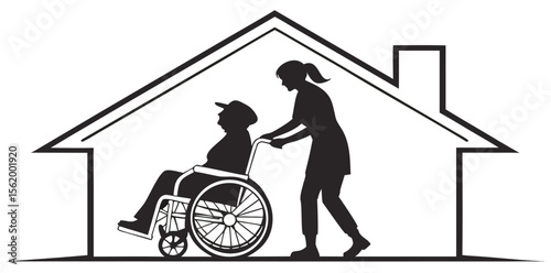 Home Care Assistance Icon | Elderly Support & Wheelchair Care Symbol