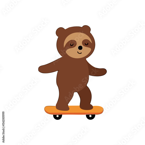 Cute sloth character riding a skateboard