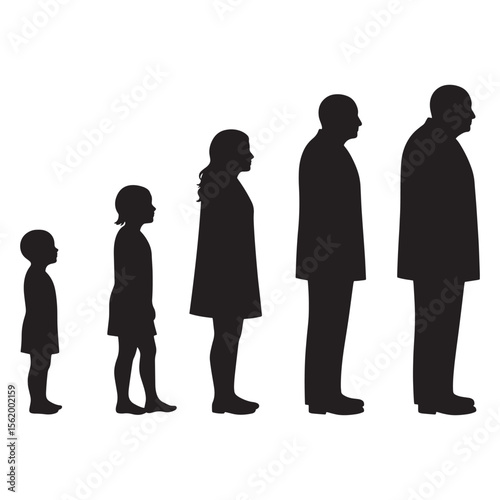 Silhouette illustration depicting the human life cycle from childhood through adulthood and aging