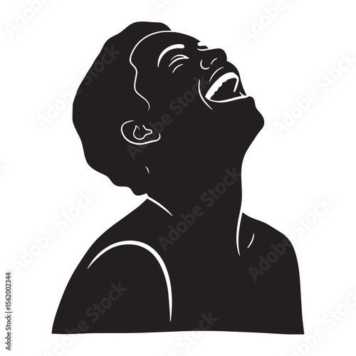 Silhouette illustration of a person laughing out loud expressing genuine happiness on white background