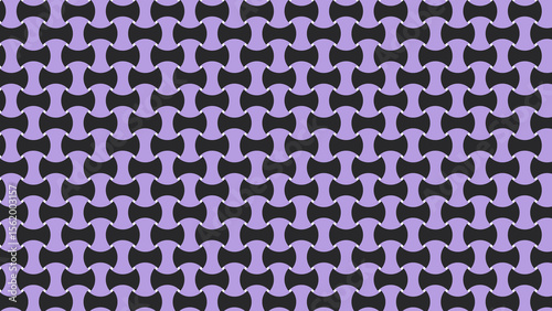 Seamless interlocking geometric pattern with purple and black shapes and white accents