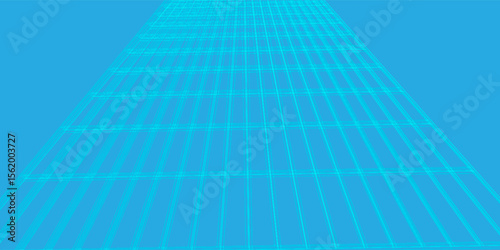 Futuristic blue perspective grid background with neon lines and vanishing point effect.