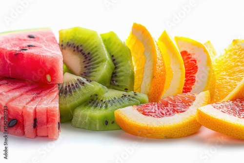 Fresh fruits like water melon,orange and kiwi slices