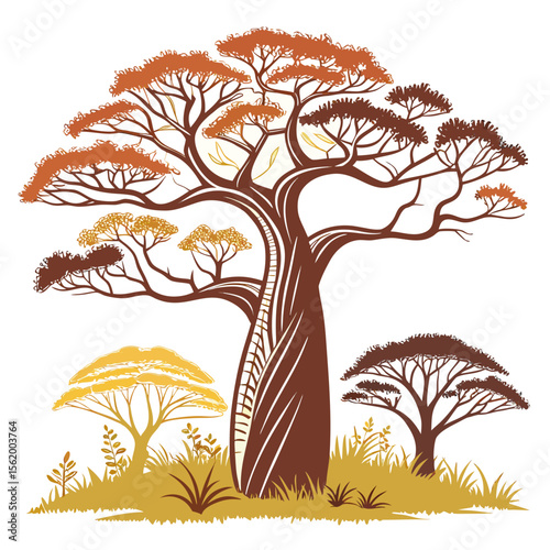 Baobab tree vector silhouette illustration isolated on white background