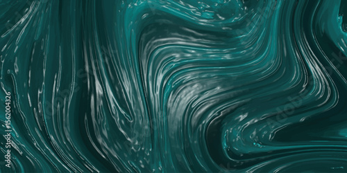 Abstract emerald teal fluid art illustration with swirls and textured details resembling flowing liquids and metallic reflections on a dark background
