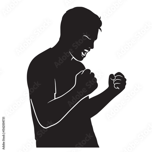 Silhouette of a man clenching fists exuding energy and expressing excitement and triumph