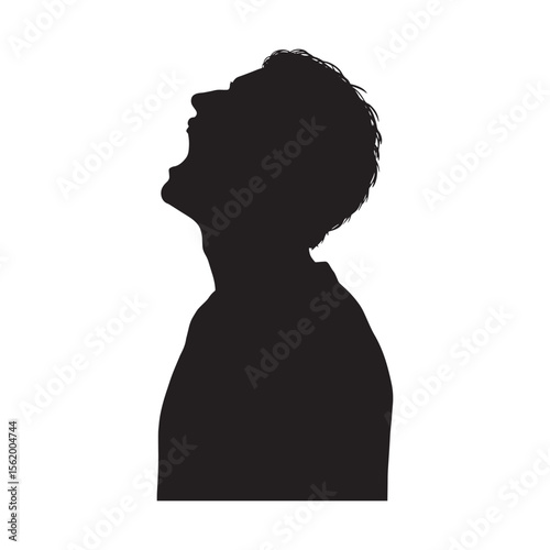Silhouette of a man screaming with mouth wide open against a white background
