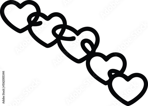 Interconnected heart shapes line art, romantic linking, valentine day outline vector