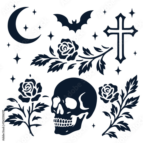 Halloween vecor set for print - Vintage design good for poster, wallpaper, t-shirt, gift.