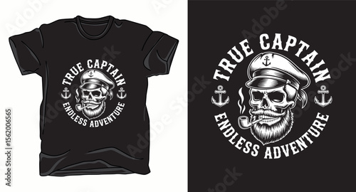 True captain skull sailor graphic vector art t-shirt design print