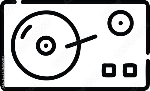 Isolated turntable icon with record in simple outline style for music designs