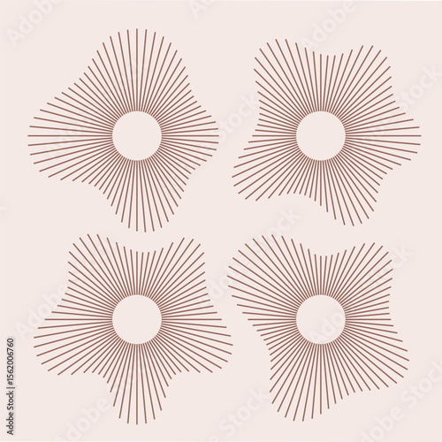 Acoustic amplitude sound waves, voice, music symbols. Vector round radial spectrum forms, frames