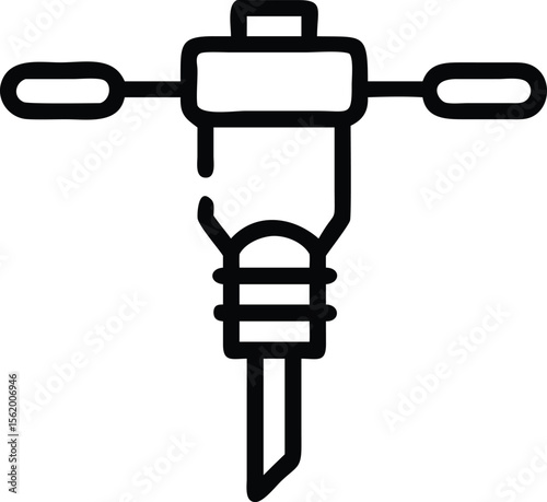 Jackhammer tool with handle icon in simple line art style vector