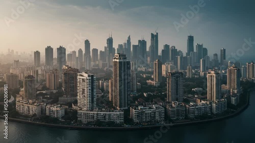 Wallpaper Mural Modern Urban Skyline at Sunset with Skyscrapers and Clouds Torontodigital.ca