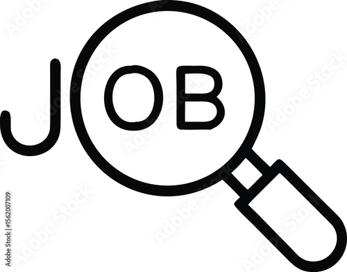 Job search outline icon with magnifying glass for career recruitment concept