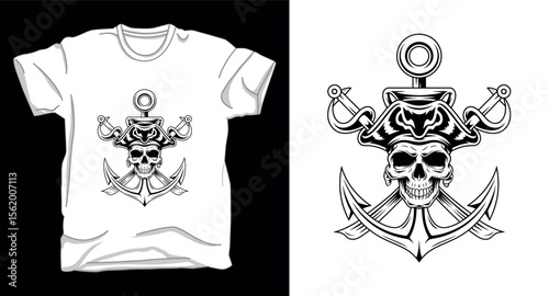 Skull sailor graphic vector art t-shirt design print