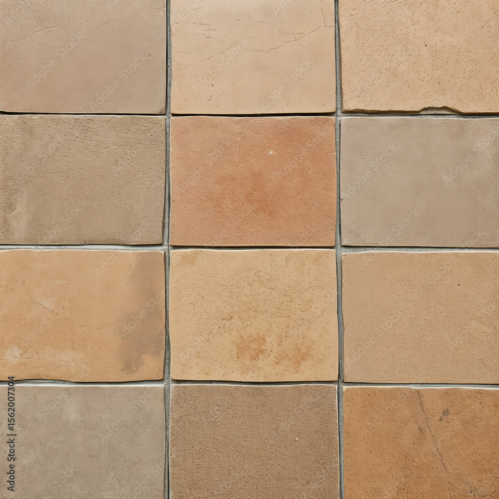 Fototapeta premium Rustic beige square ceramic tiles with natural texture