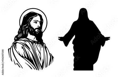 Jesus Christ Silhouette and Line Art Illustration
