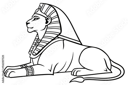 Line art of a wise sphinx, suitable for a coloring page, simple lines, no shading, clear outlines, black and white