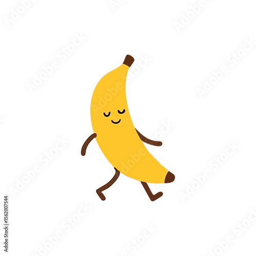 Cute banana cartoon character walking