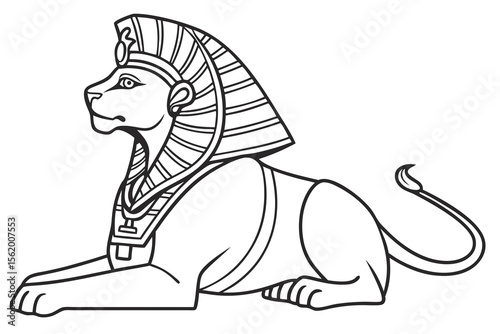 Line art of a wise sphinx, suitable for a coloring page, simple lines, no shading, clear outlines, black and white