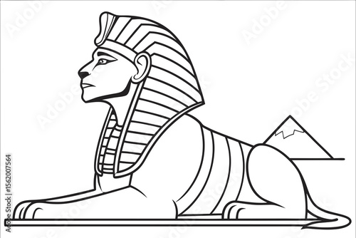 Line art of a wise sphinx, suitable for a coloring page, simple lines, no shading, clear outlines, black and white